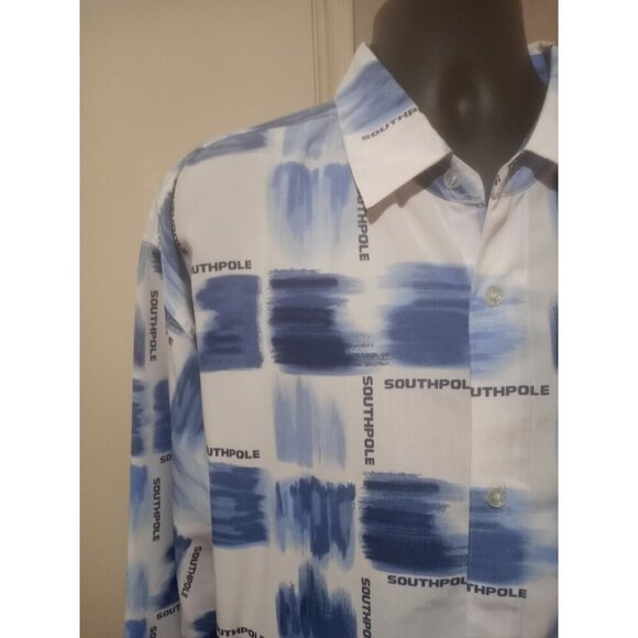 Vintage South Pole Shirt Button Up Polo Men's 2XL Blue All Over Print 90's Y2K - Picture 4 of 13